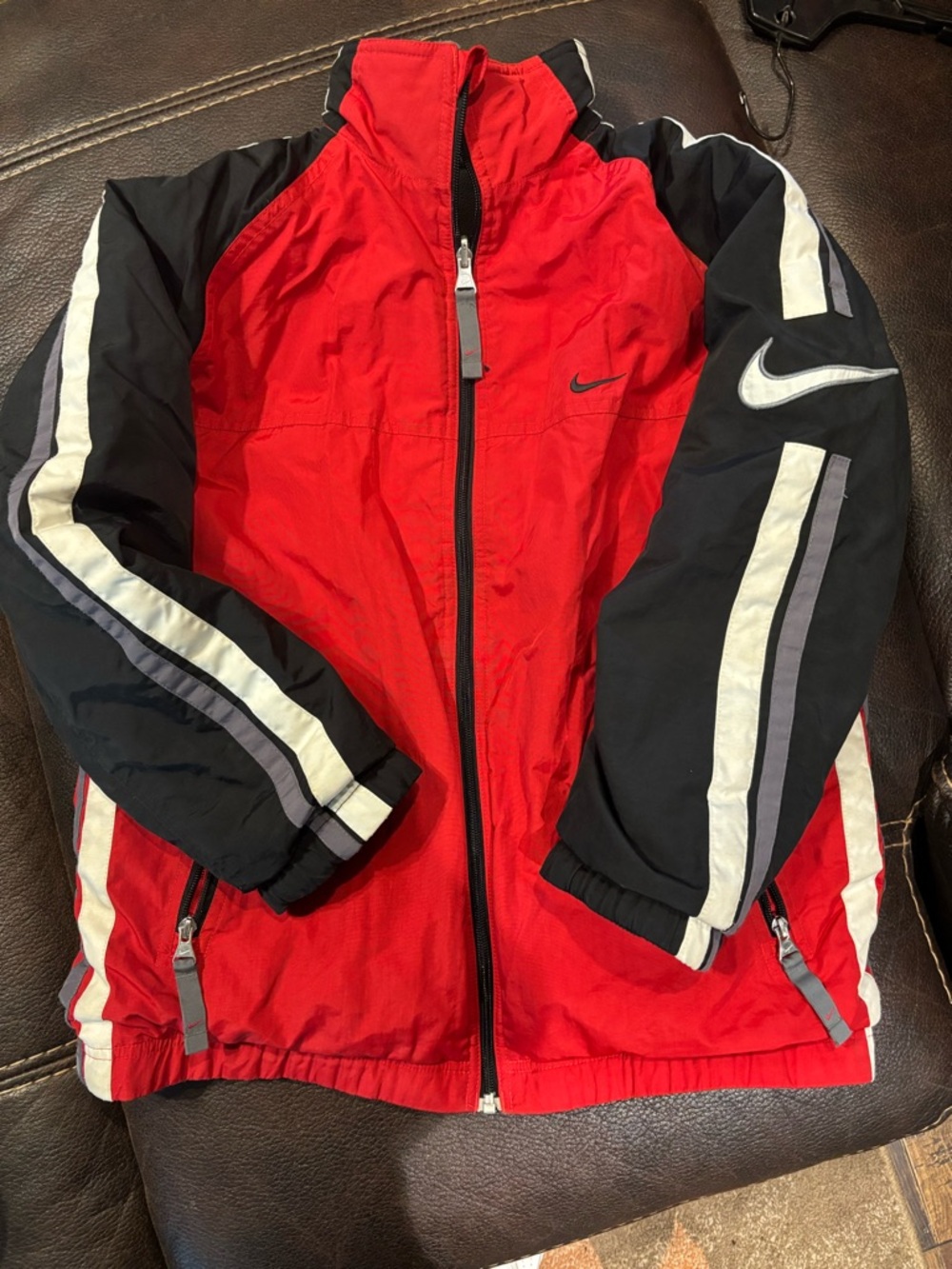 Nike Red and Black Kids Puffer/Reversible Jacket with White, Accents L(14-16)